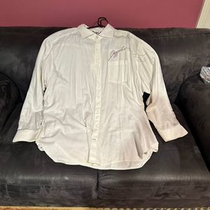 Azzure Men's 4XL White Embroidered Long Sleeve Button-Up Shirt Big & Tall